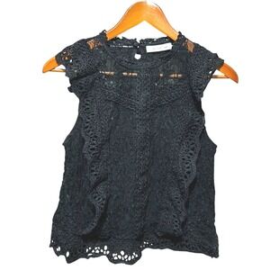 Mustard Seed Womens Lace Top S Black Crochet Lace Romantic Coquette Scallop